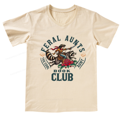 Pagewings Feral Aunt Social Book Club V-neck T-shirt