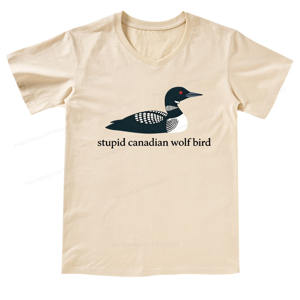 Pagewings Stupid Canadian Wolf Bird V-neck T-shirt