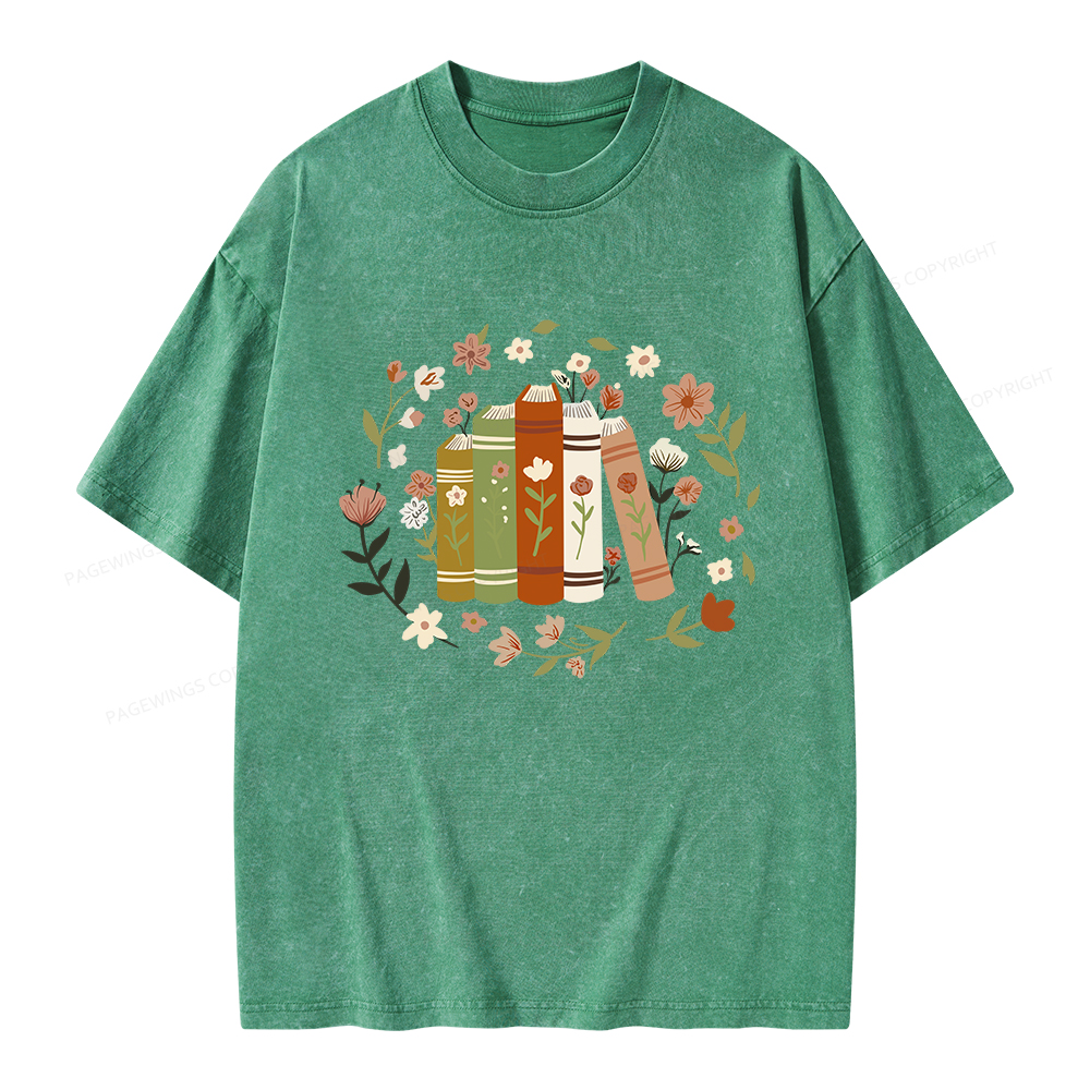 Pagewings Floral Book Unisex Washed T-shirt