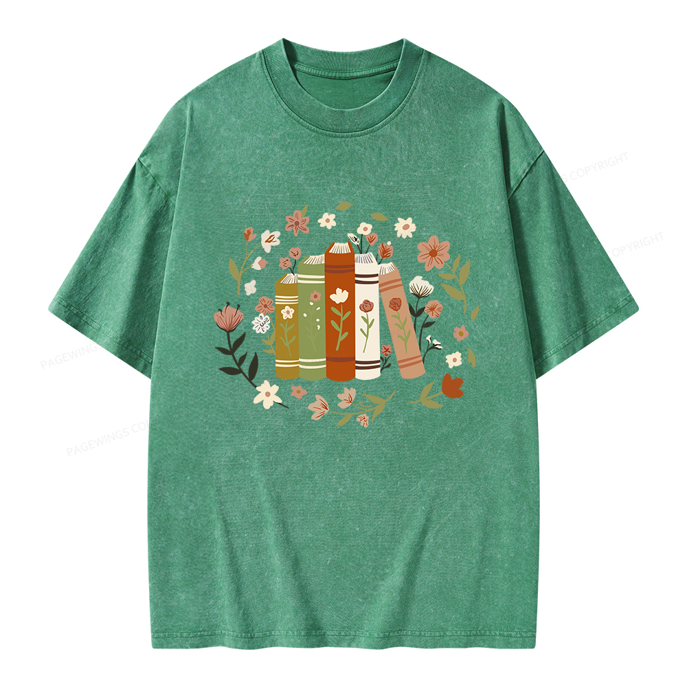 Pagewings Floral Book Unisex Washed T-shirt