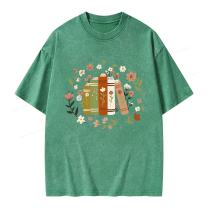 Pagewings Floral Book Unisex Washed T-shirt