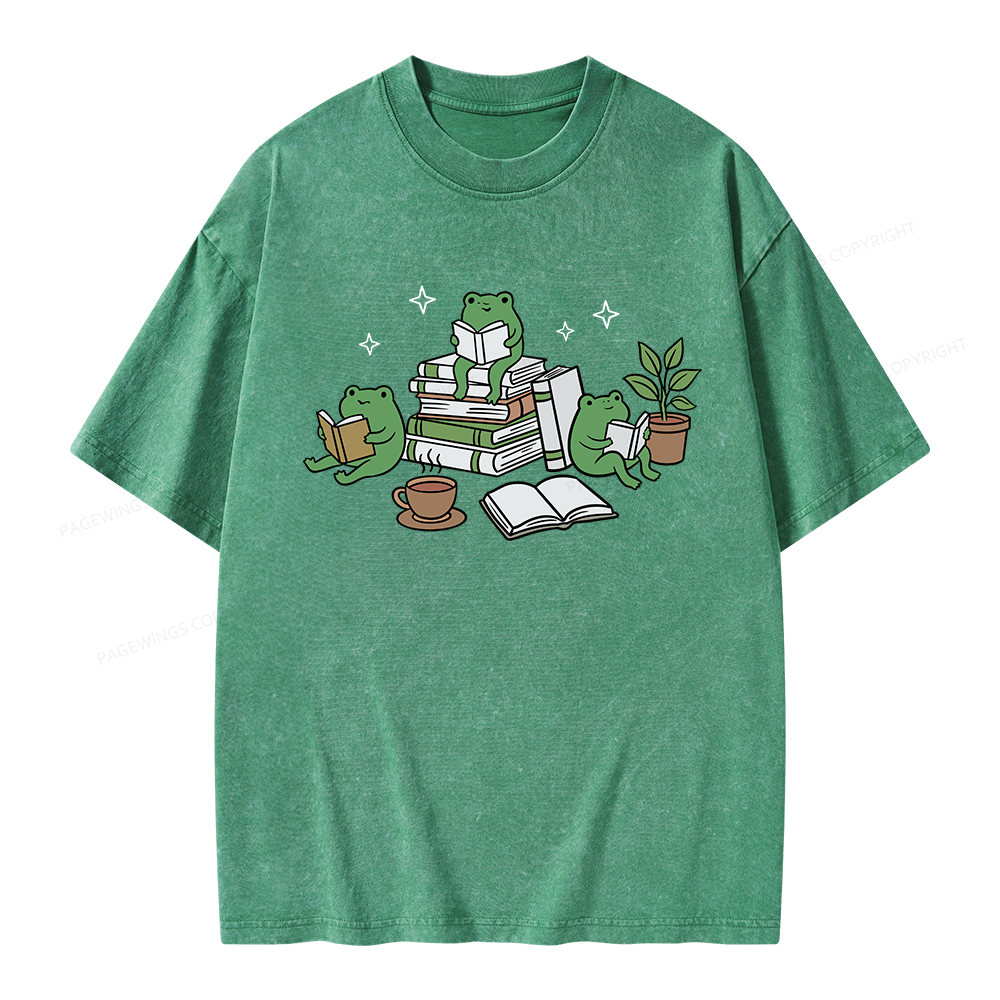 Pagewings Frogs and Books Unisex Washed T-shirt