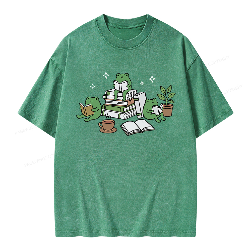 Pagewings Frogs and Books Unisex Washed T-shirt