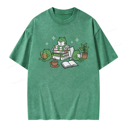 Pagewings Frogs and Books Unisex Washed T-shirt