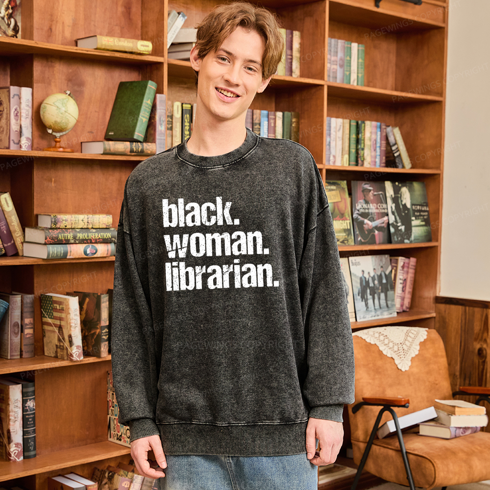Pagewings Black Woman Librarian Washed Sweatshirt