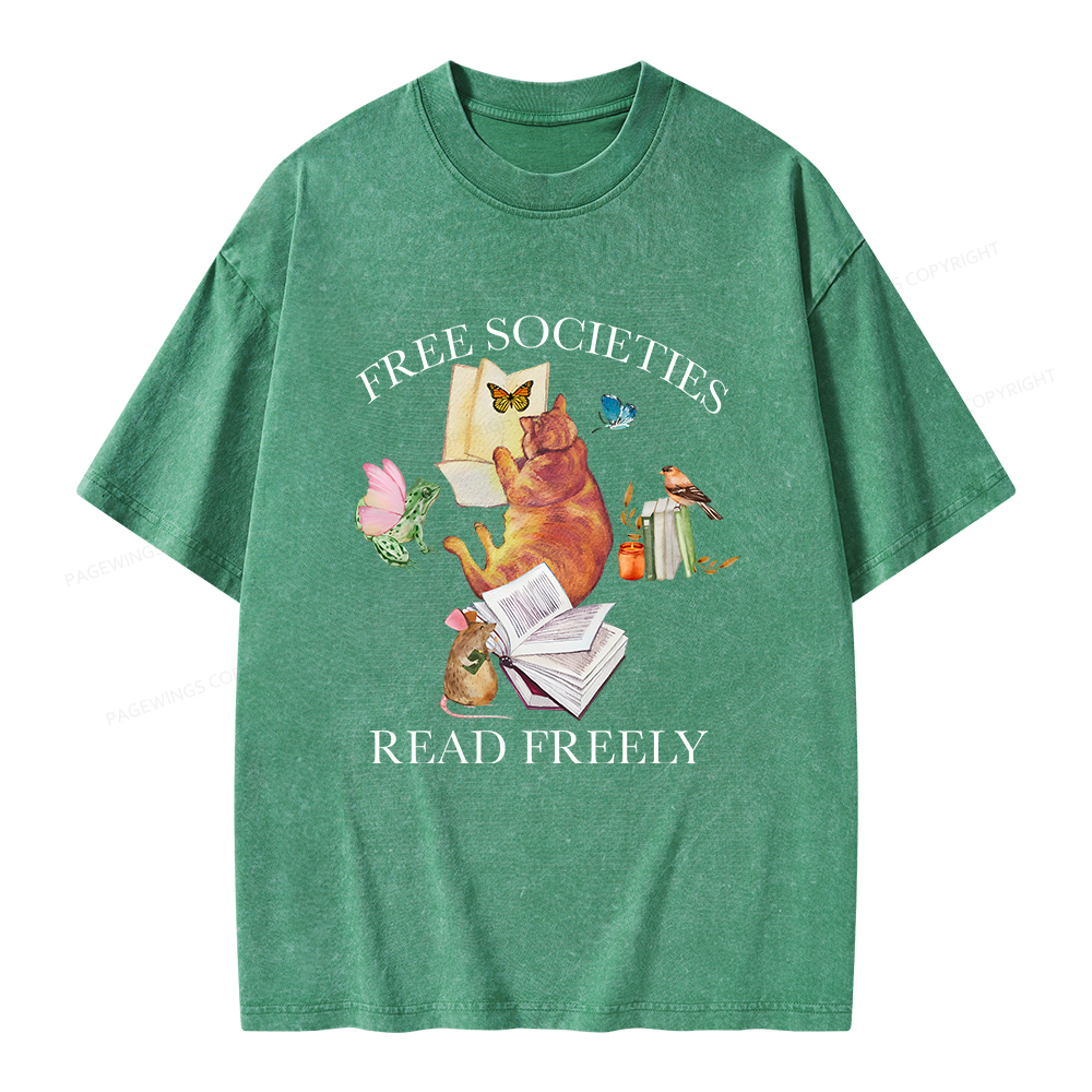 Pagewings Free societies read freely shirt Unisex Washed T-shirt