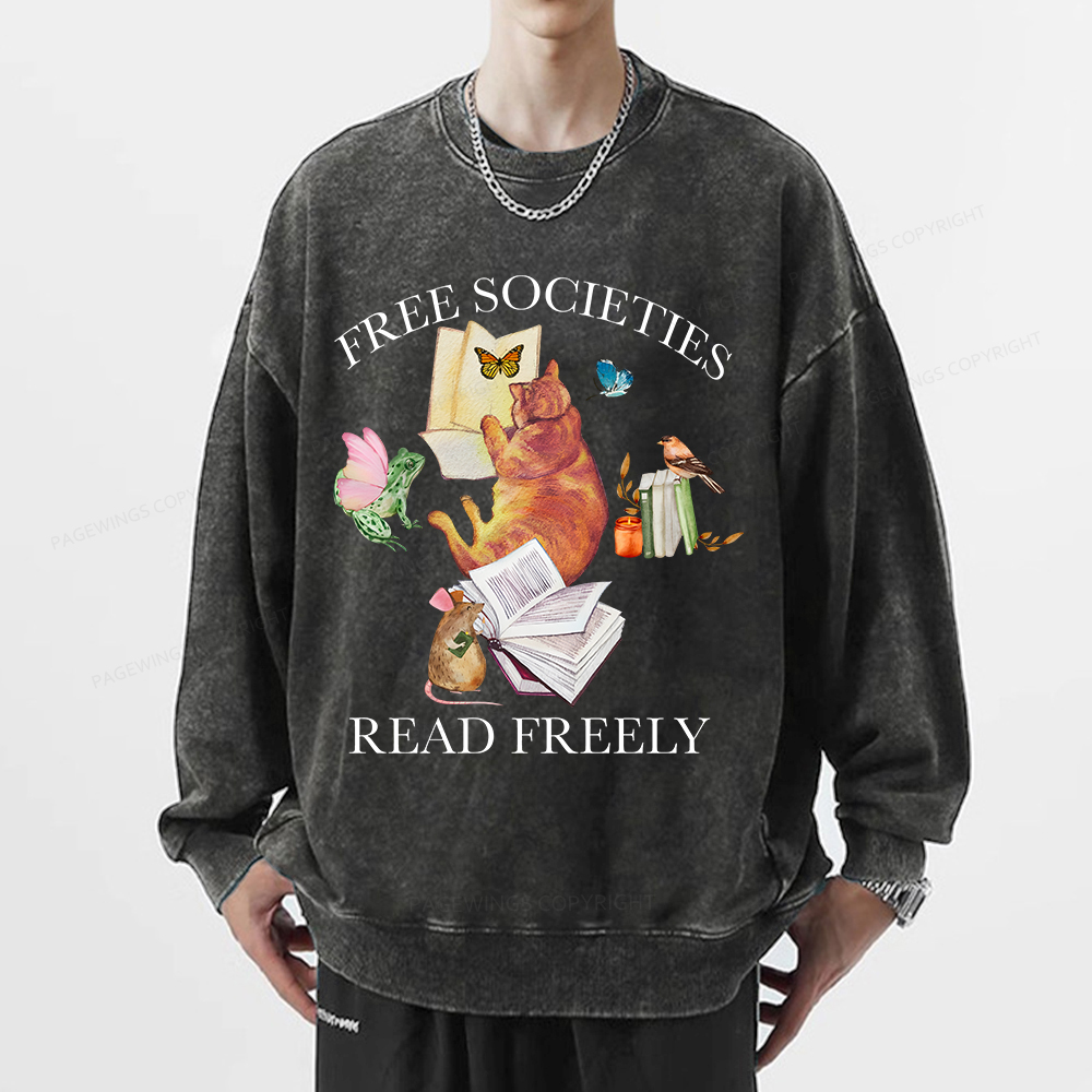 Pagewings Free societies read freely shirt Unisex Washed Sweatshirt