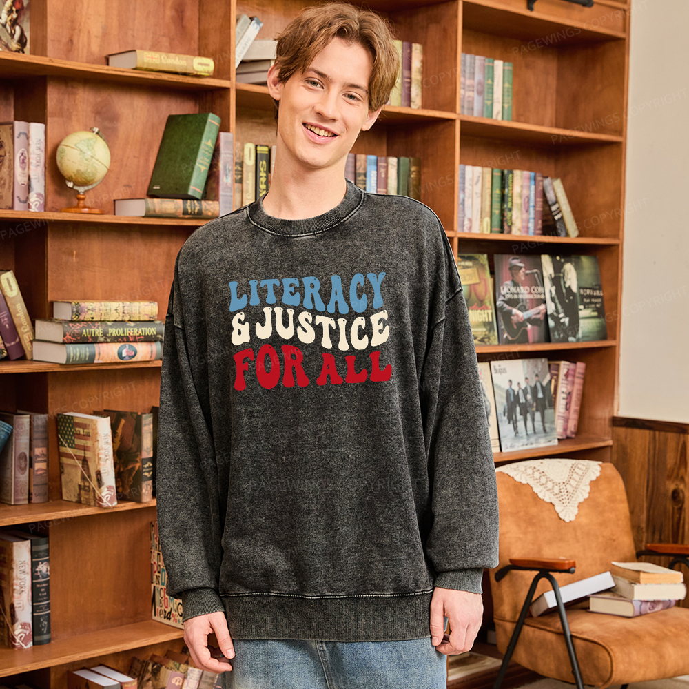 Pagewings Literacy And Justice For All Washed Sweatshirt