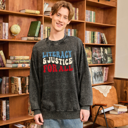 Pagewings Literacy And Justice For All Washed Sweatshirt