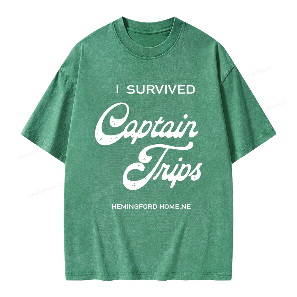 Pagewings I Survived Captain Trips Unisex Washed T-shirt