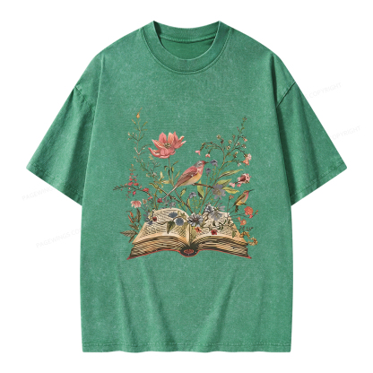 Pagewings Book Flowers Unisex Washed T-shirt