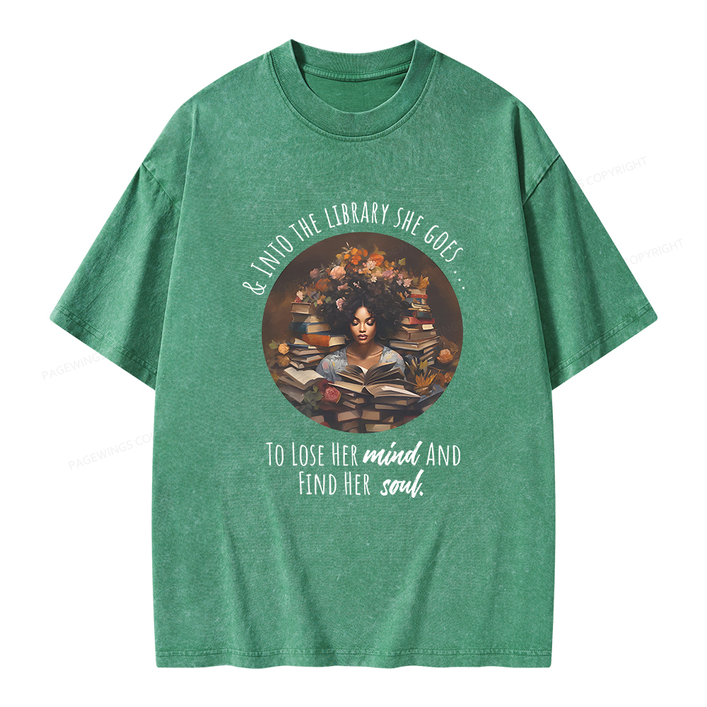 Pagewings Into The Library She Goes Unisex Washed T-shirt