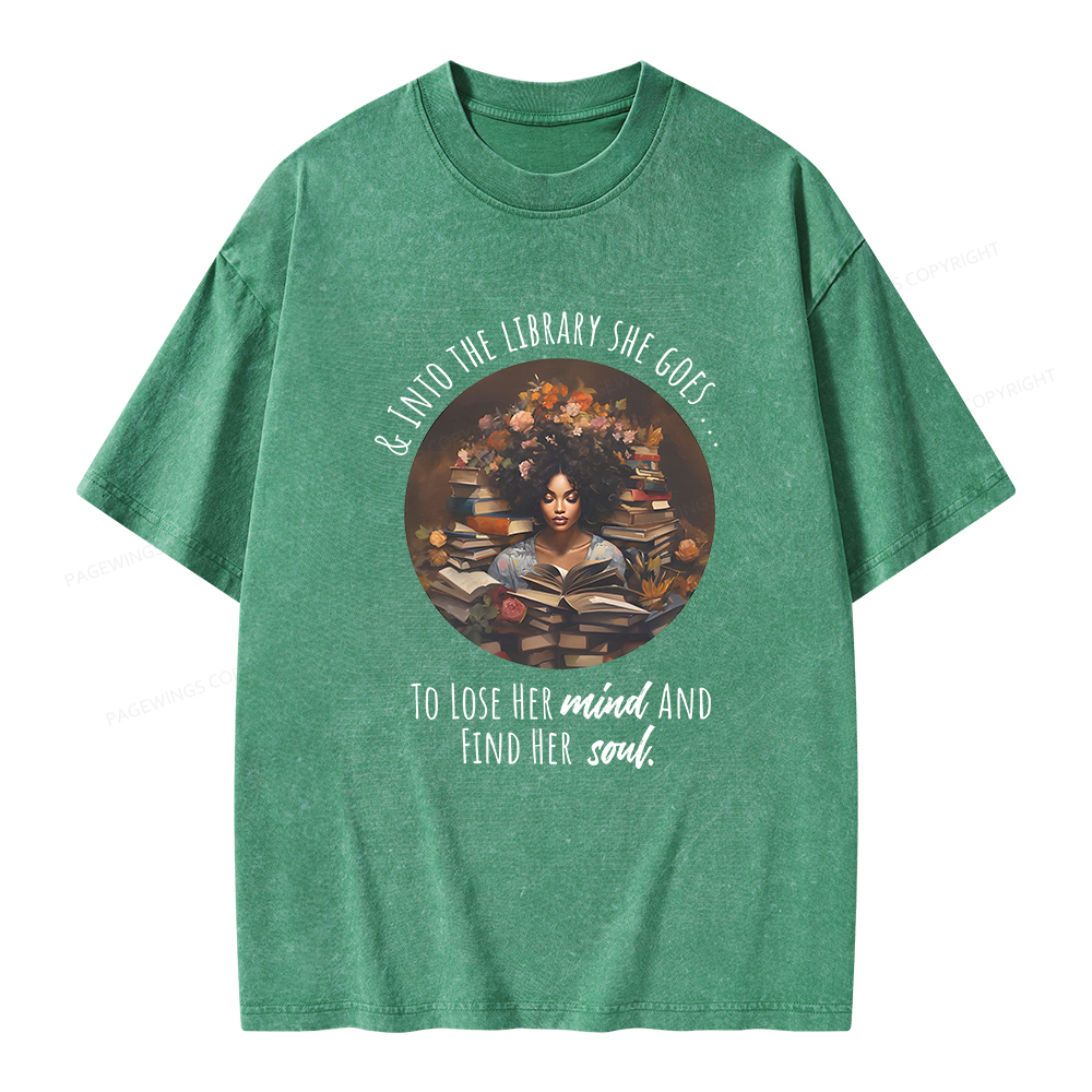 Pagewings Into The Library She Goes Unisex Washed T-shirt