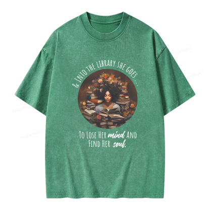Pagewings Into The Library She Goes Unisex Washed T-shirt