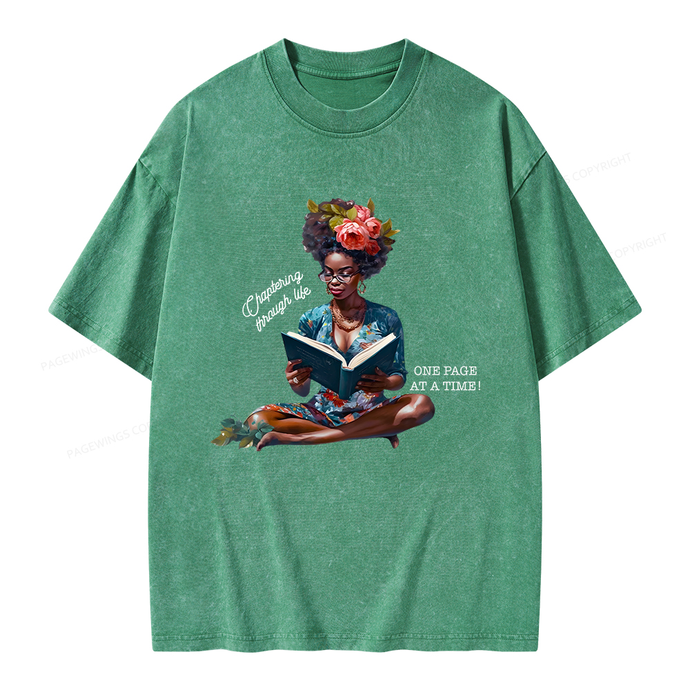 Pagewings Brown Girl Reads Unisex Washed T-shirt