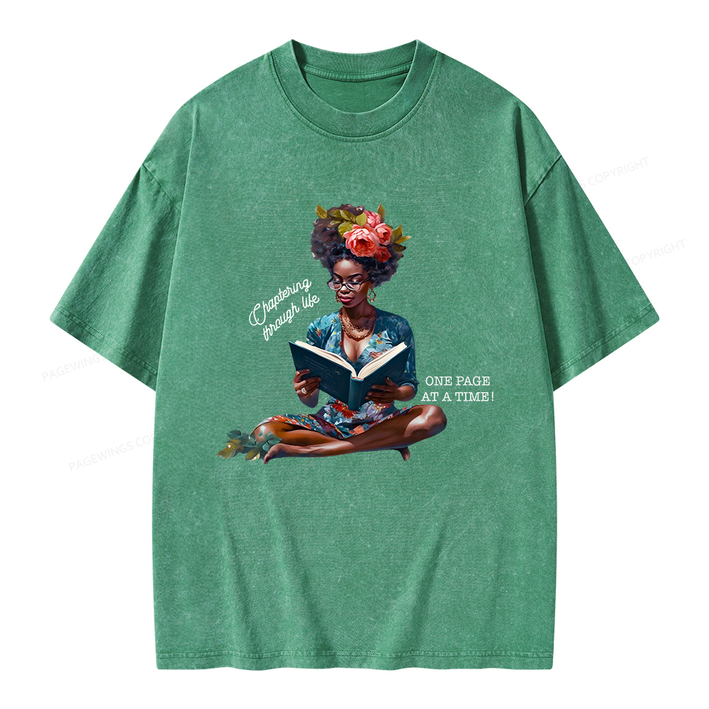 Pagewings Brown Girl Reads Unisex Washed T-shirt