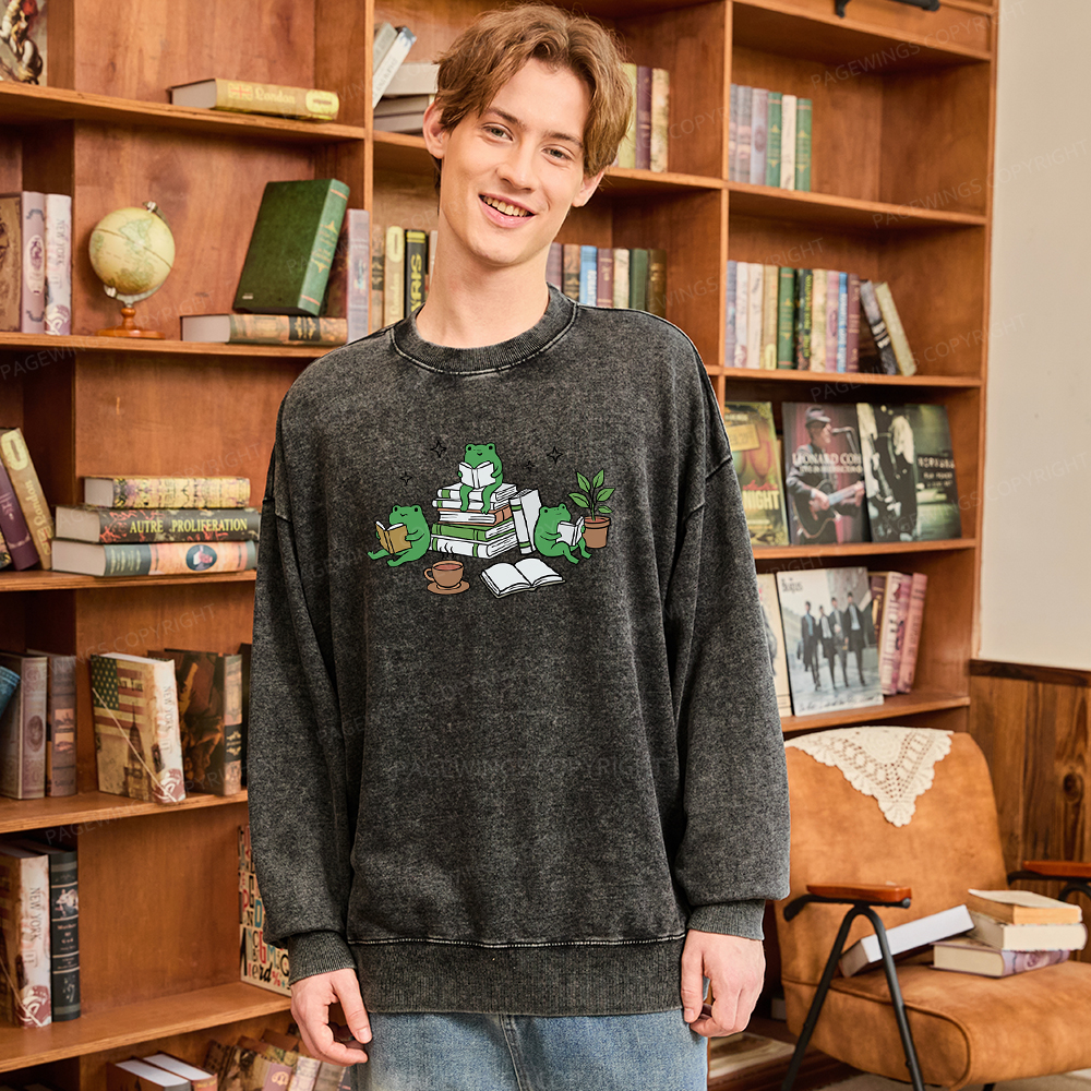 Pagewings Frogs and Books Washed Sweatshirt