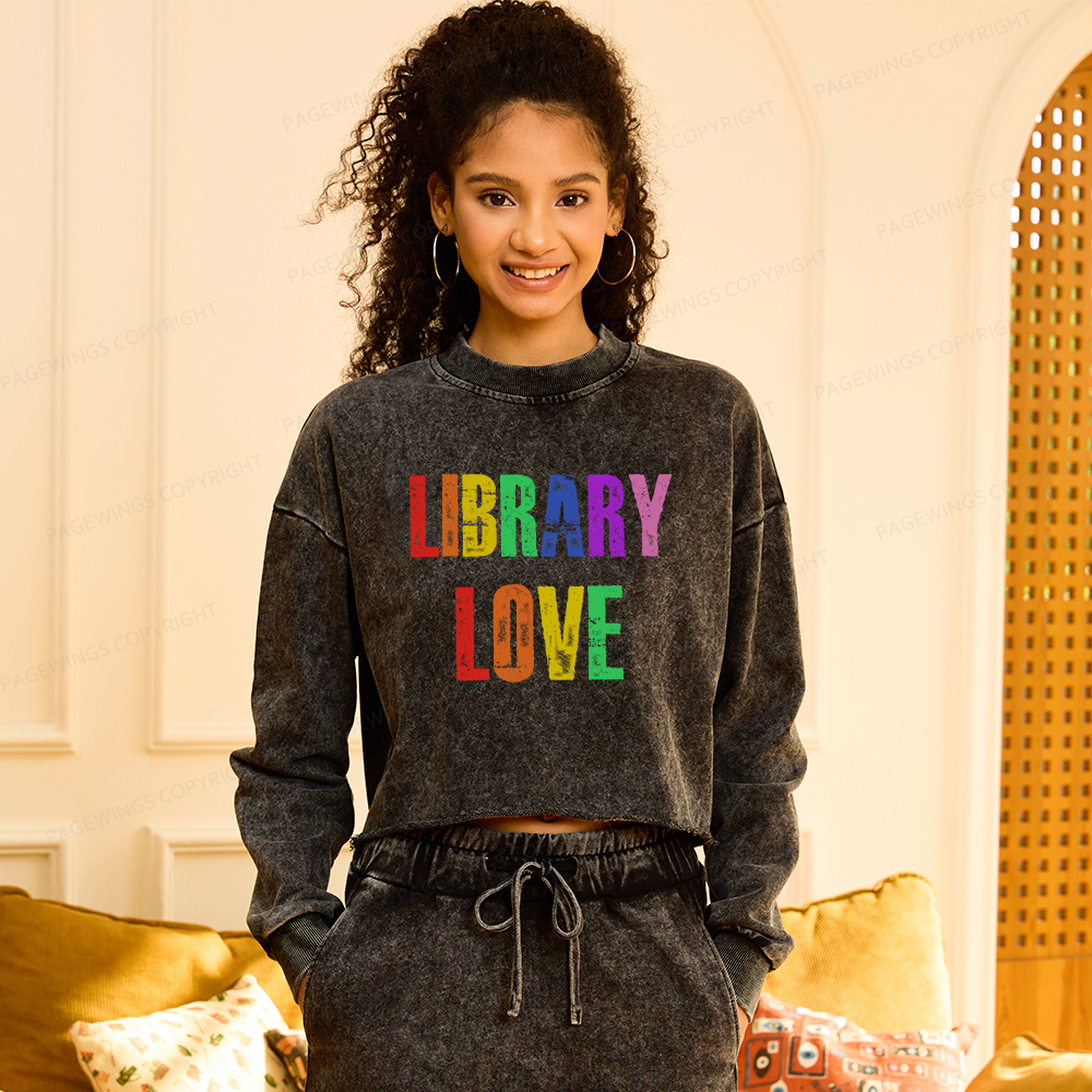 Pagewings Rainbow Library Love Washed Crop Sweatshirt