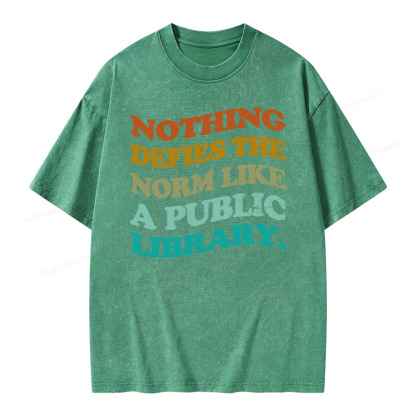 Pagewings Nothing defies the norm like a public library Unisex Washed T-shirt