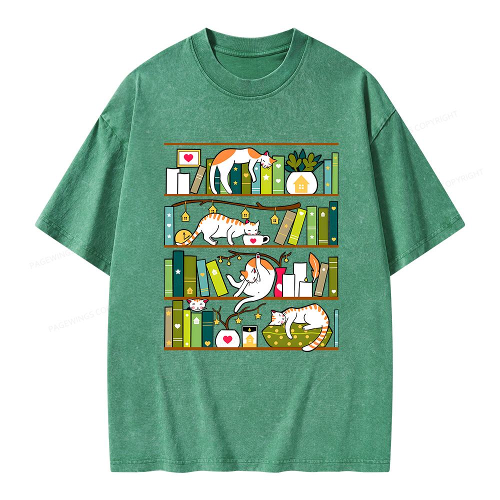 Pagewings Library Cats Unisex Washed T-shirt