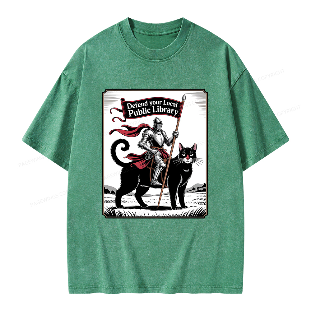 Pagewings Defend Your Local Public Library  Unisex Washed T-shirt