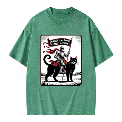 Pagewings Defend Your Local Public Library  Unisex Washed T-shirt