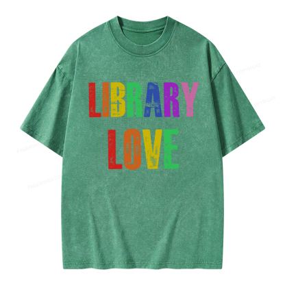 Pagewings Rainbow Library Love Unisex Washed T-shirt