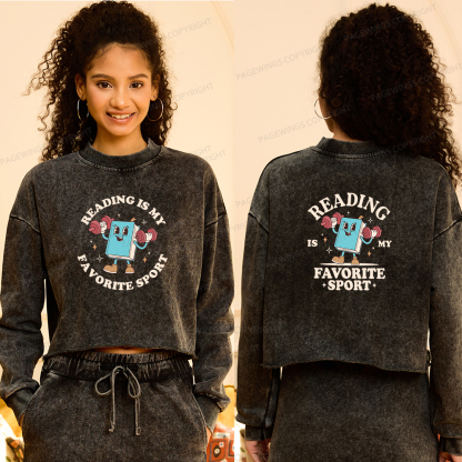 Pagewings Reading Is My Favorite Sport Washed Crop Sweatshirt