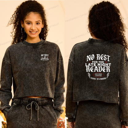 Pagewings No Rest For The Late Night Reader Washed Crop Sweatshirt