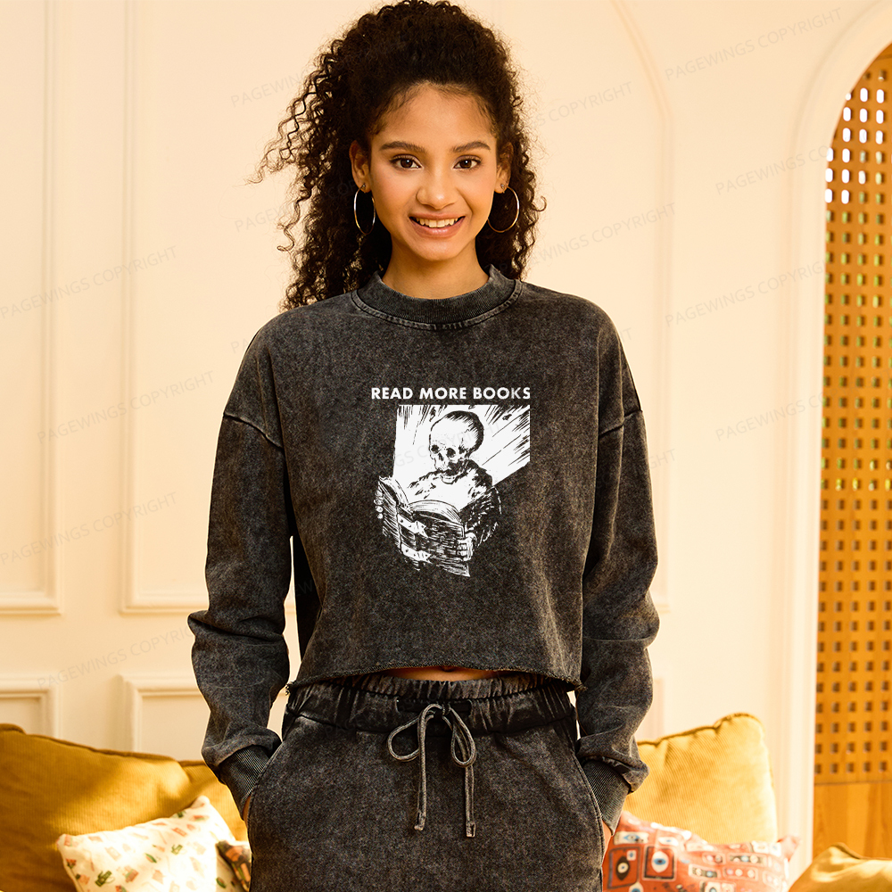 Pagewings Read More Books Washed Crop Sweatshirt