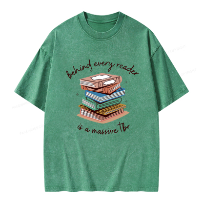 Pagewings Behind Every Reader Is a Massive TBR Unisex Washed T-shirt