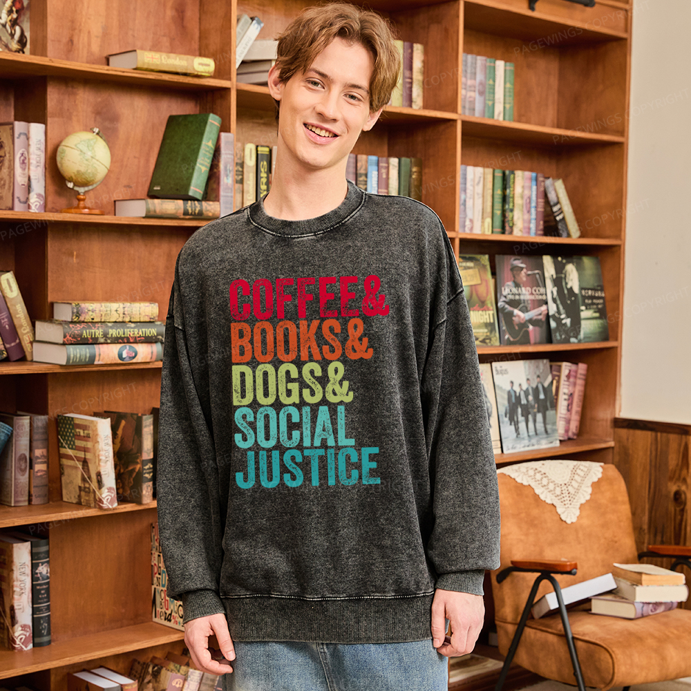 Pagewings Books Coffee Dogs Social Justice Washed Sweatshirt