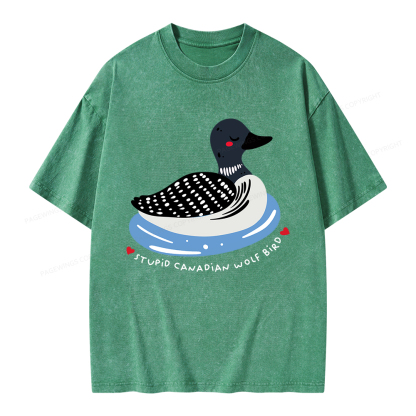 Pagewings Stupid Canadian Wolf Bird Unisex Washed T-shirt