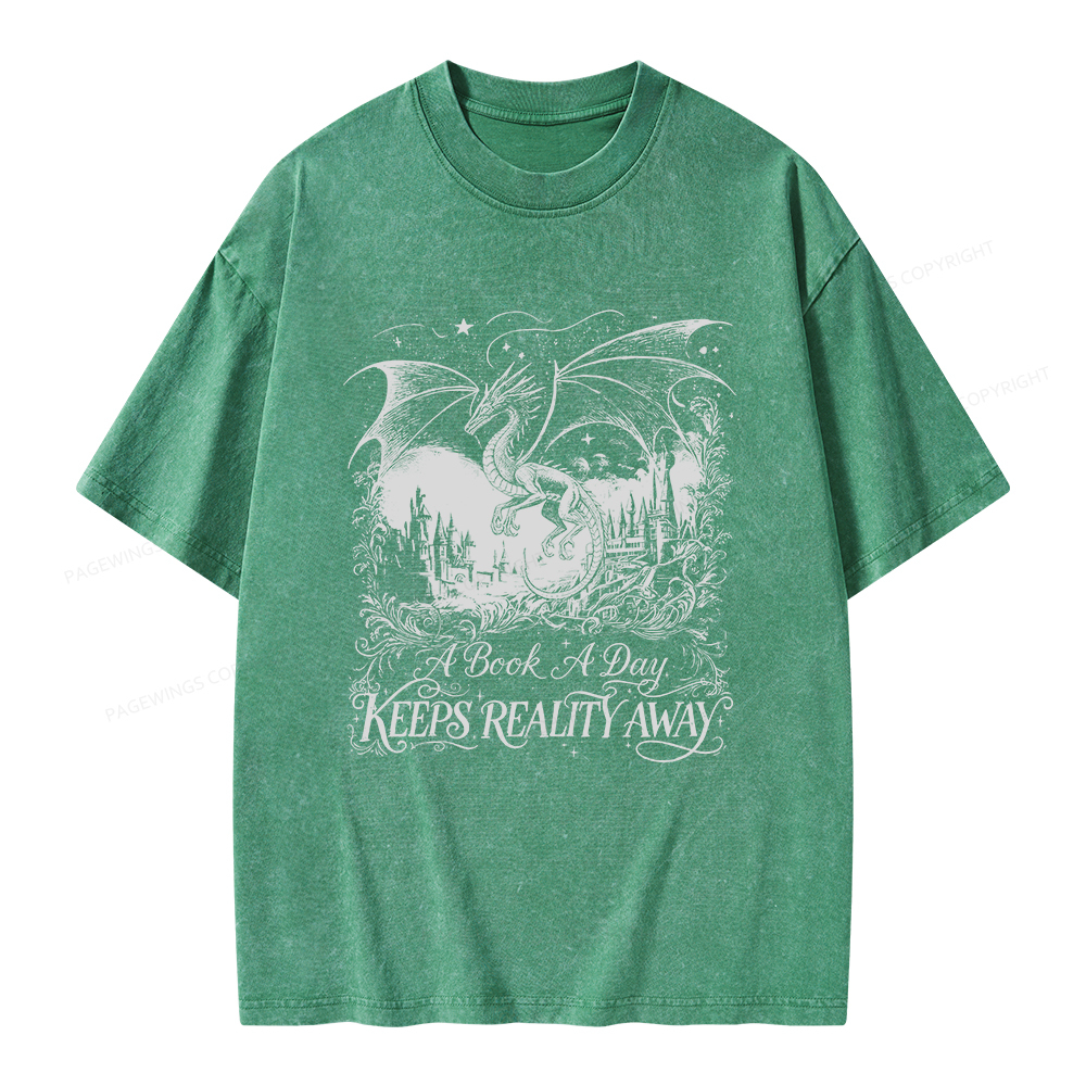 Pagewings A Book A Day Keeps Reality Away Unisex Washed T-shirt