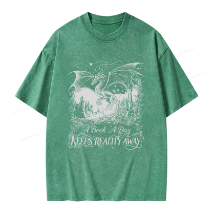 Pagewings A Book A Day Keeps Reality Away Unisex Washed T-shirt