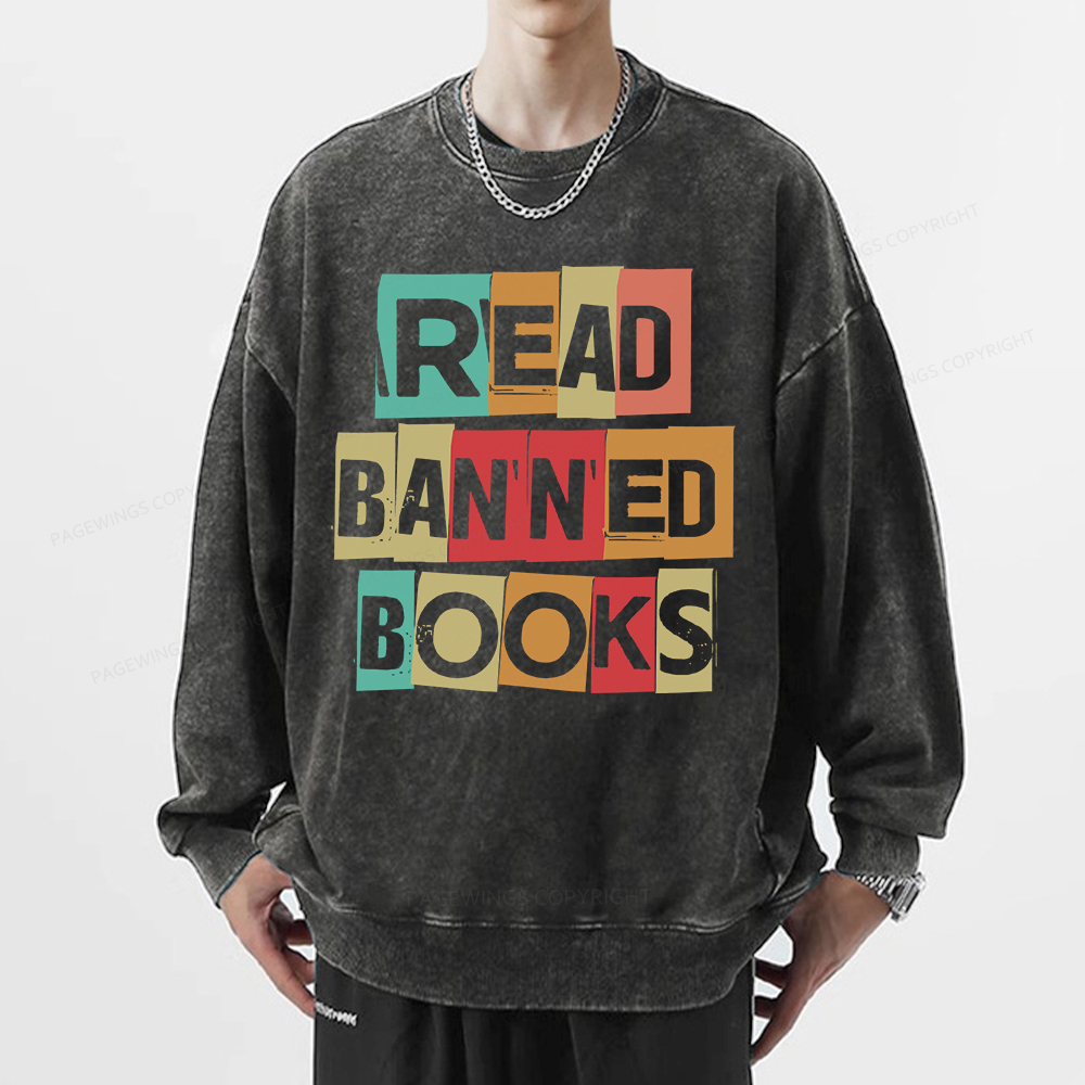 Pagewings Read Banned Books Shirt Unisex Washed Sweatshirt