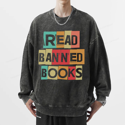 Pagewings Read Banned Books Shirt Unisex Washed Sweatshirt