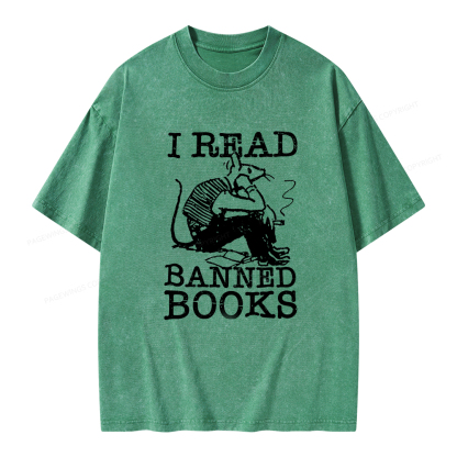 Pagewings I Read Banned Books T Shirt Unisex Washed T-shirt