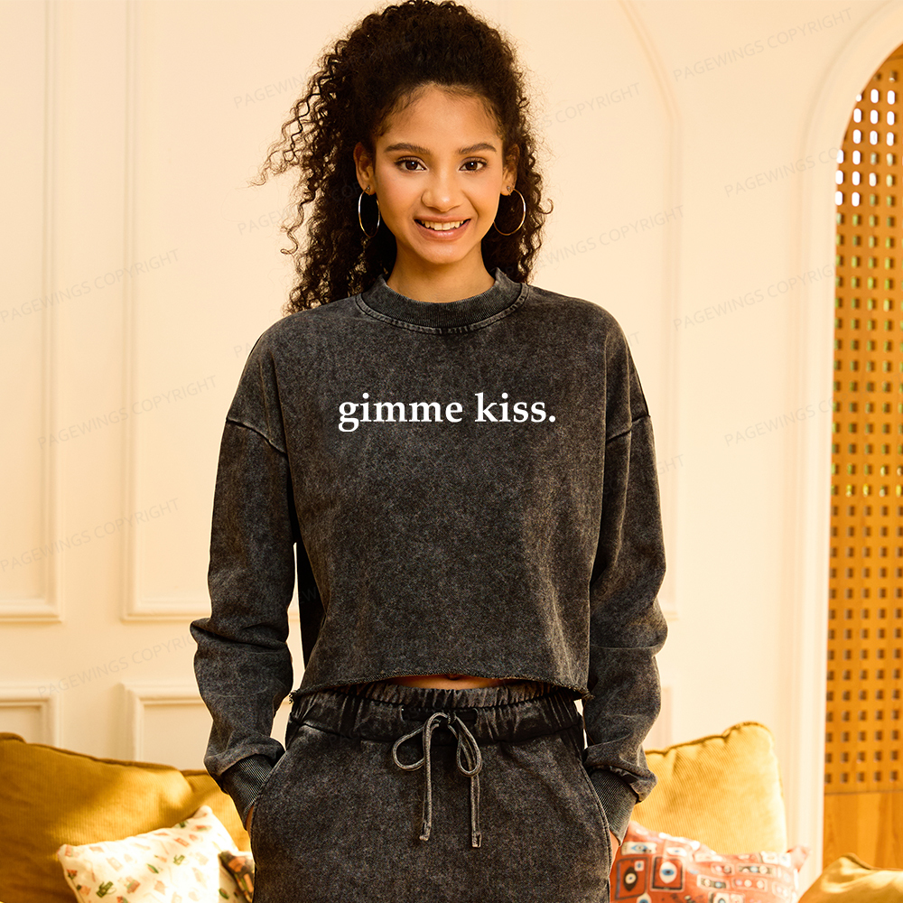 Pagewings Gimme Kiss Washed Crop Sweatshirt