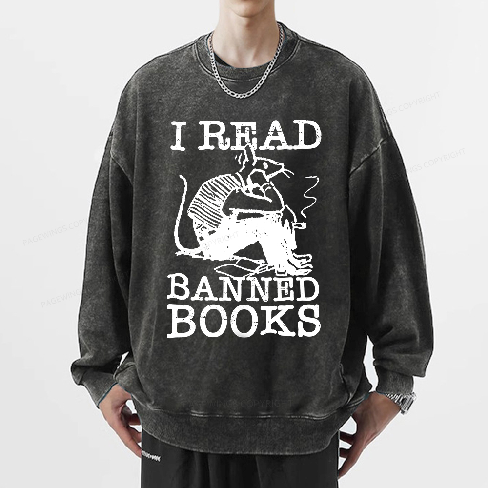 Pagewings I Read Banned Books T Shirt Unisex Washed Sweatshirt