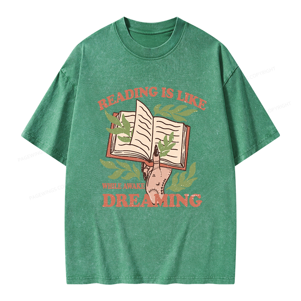 Pagewings Reading is like Dreaming  Unisex Washed T-shirt