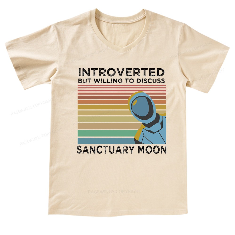 Pagewings Introverted But Willing to Discuss Sanctuary Moon V-neck T-shirt
