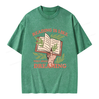 Pagewings Reading is like Dreaming  Unisex Washed T-shirt