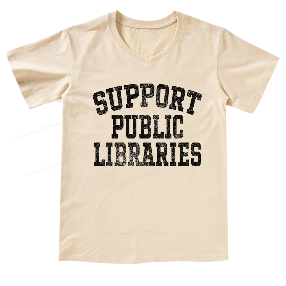 Pagewings Support Public Libraries V-neck T-shirt