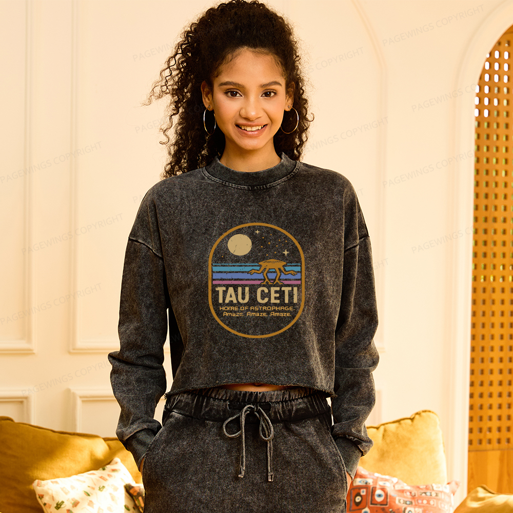 Pagewings Science Fiction Worlds Washed Crop Sweatshirt