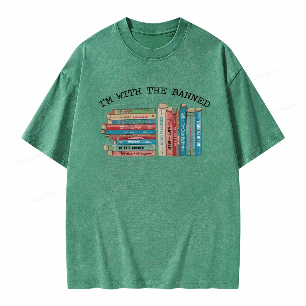 Pagewings I'm With The Banned Books Shirt Unisex Washed T-shirt