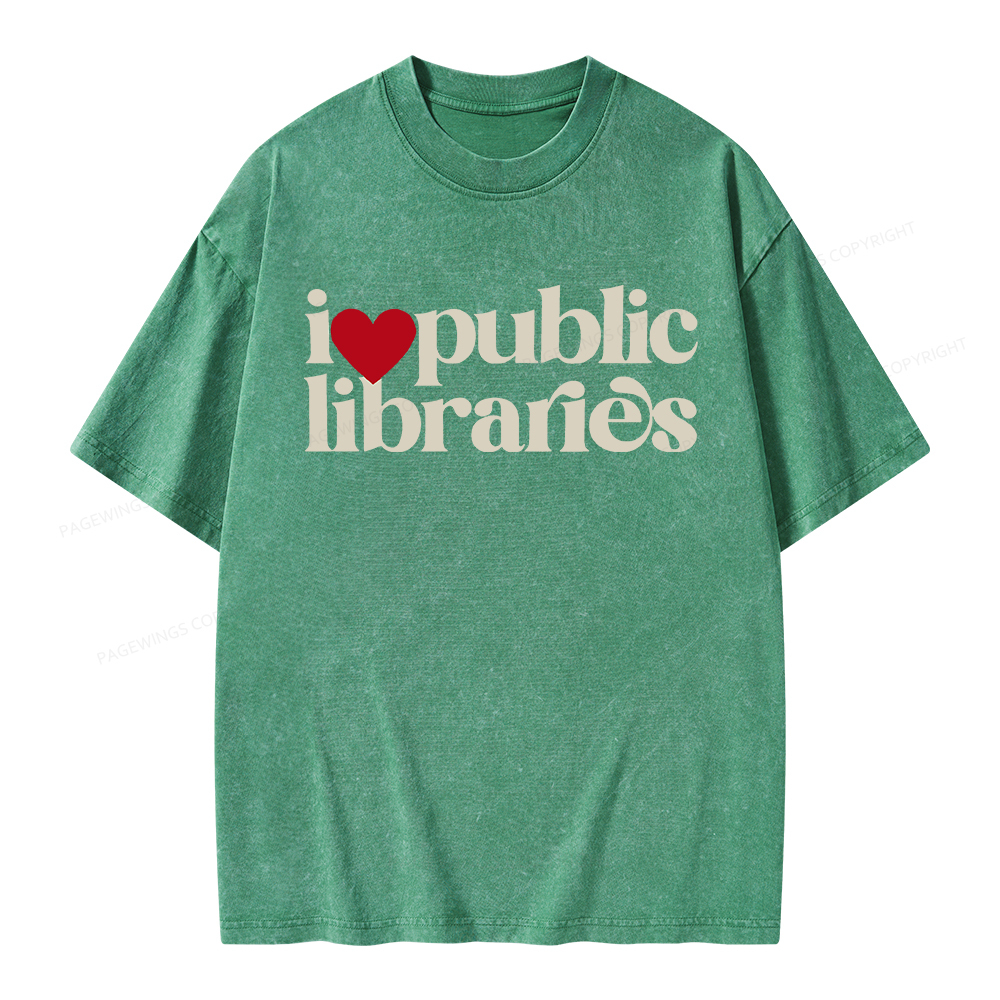 Pagewings I Love Public Libraries Unisex Washed T-shirt