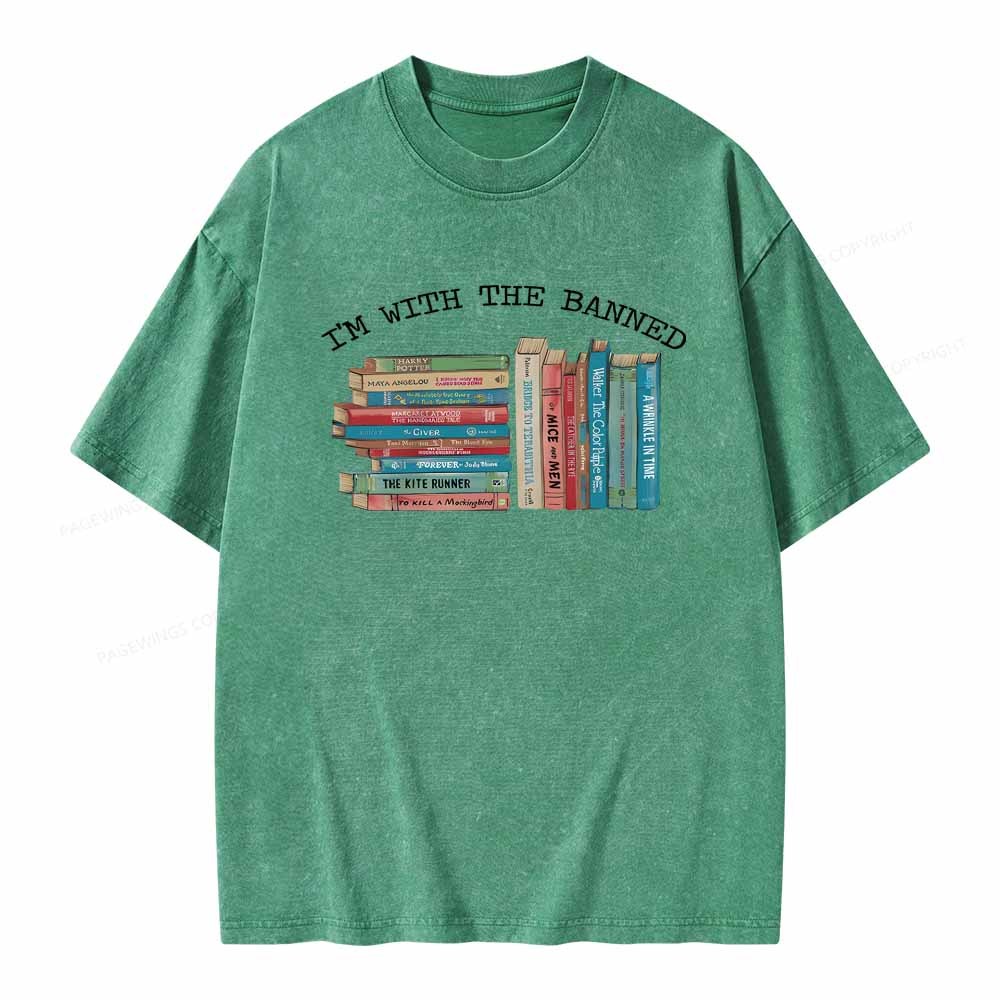 Pagewings I'm With The Banned Books Shirt Unisex Washed T-shirt