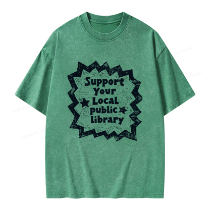 Pagewings Support Your Local public library Unisex Washed T-shirt