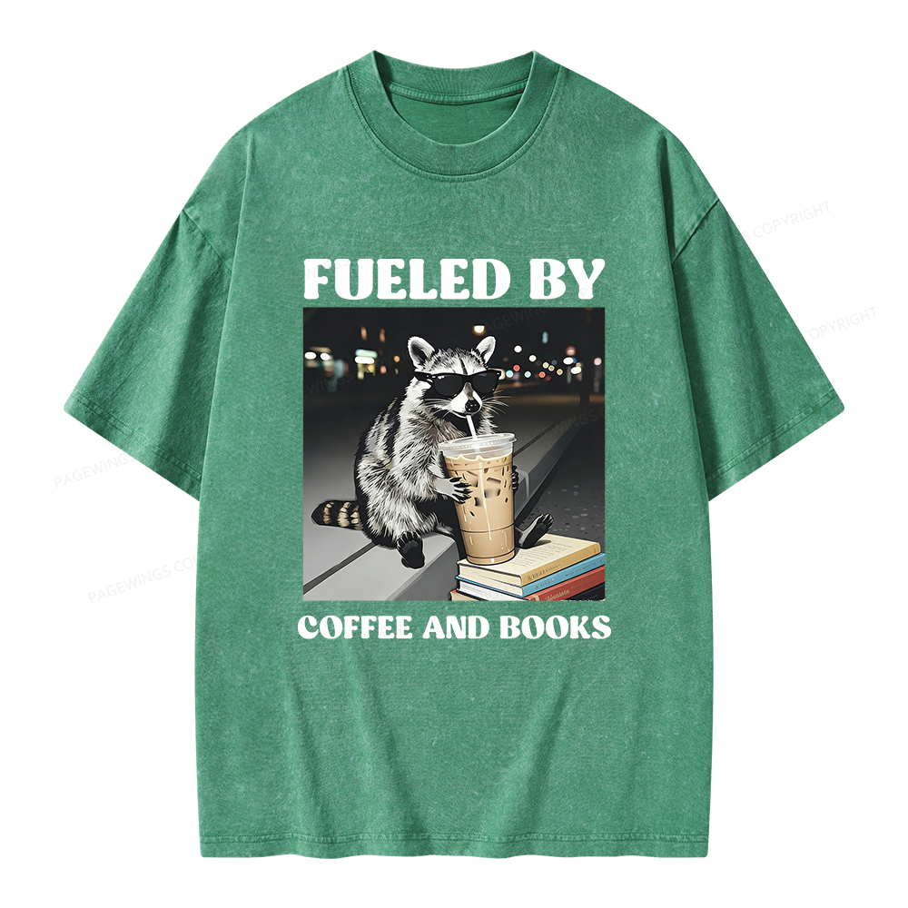 Pagewings Raccoon Reading And Drinking Iced Coffee Unisex Washed T-shirt